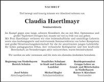 Traueranzeige Claudia Härtlmayr