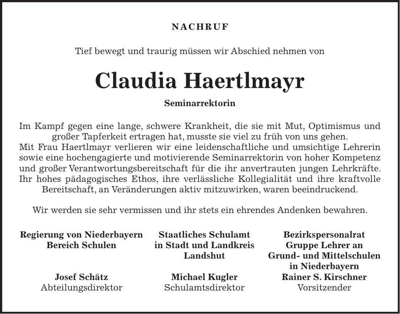Traueranzeige Claudia Härtlmayr