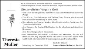 Traueranzeige Theresia Müller