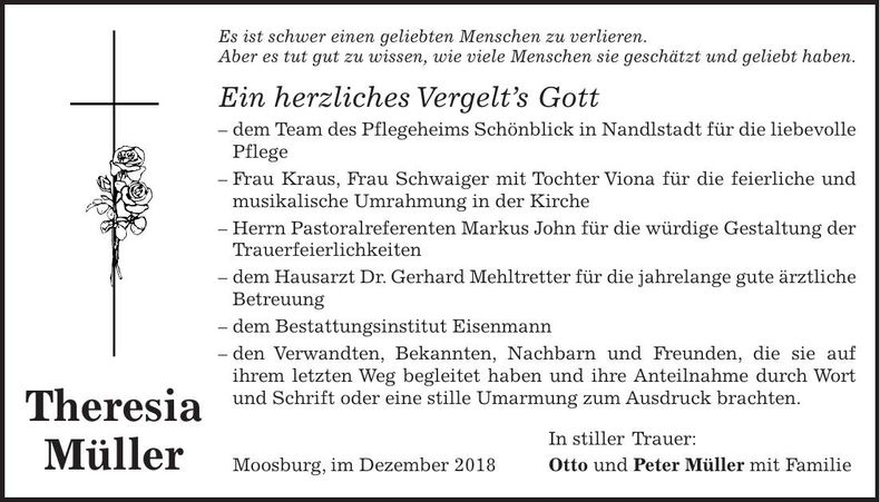 Traueranzeige Theresia Müller