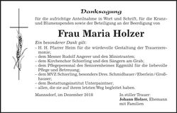 Traueranzeige Maria Holzer