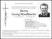 Traueranzeige Georg Hendlmeier