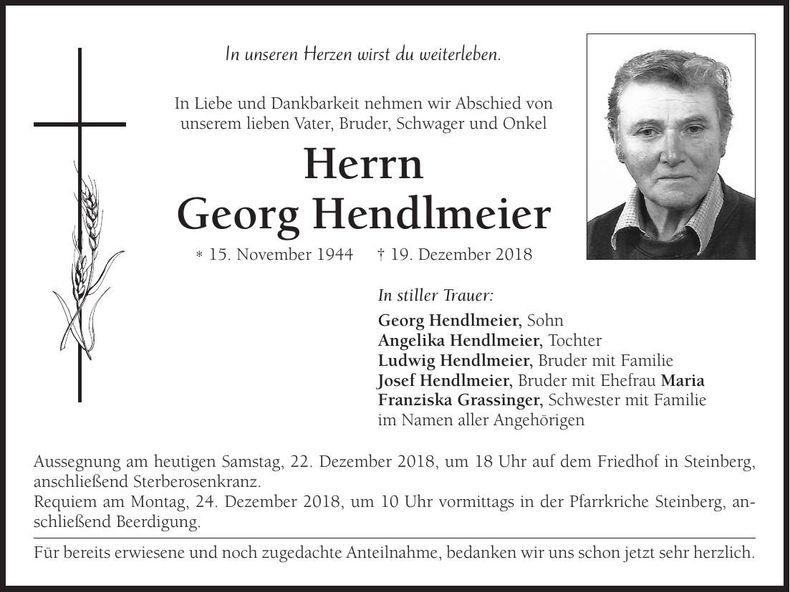 Traueranzeige Georg Hendlmeier
