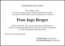 Traueranzeige Inge Berger