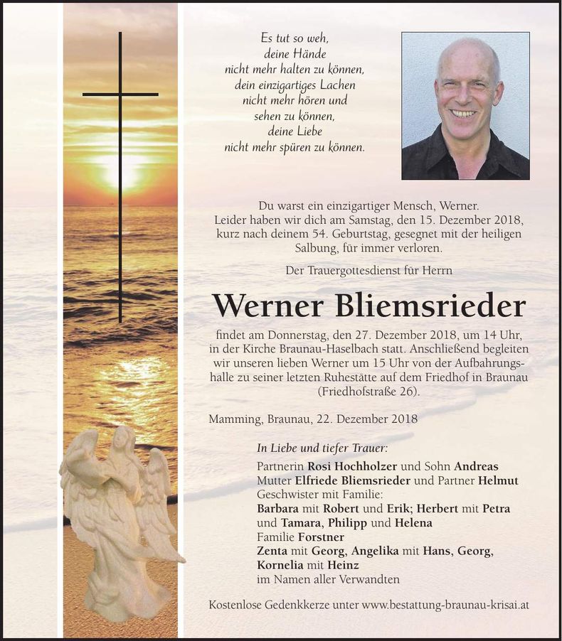 Traueranzeige Werner Bliemsrieder