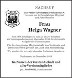 Traueranzeige Helga Wagner