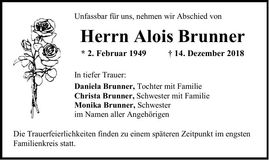 Traueranzeige Alois Brunner