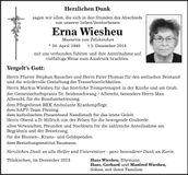 Traueranzeige Erna Wiesheu