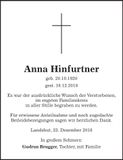Traueranzeige Anna Hinfurtner