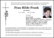 Traueranzeige Hilde Frank