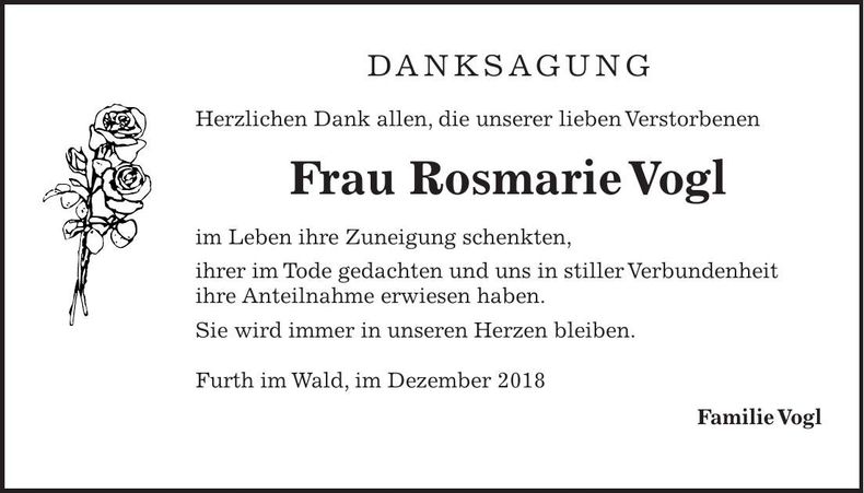 Traueranzeige Rosmarie Vogl
