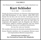 Traueranzeige Kurt Schloder