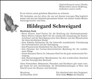 Traueranzeige Hildegard Schweigard
