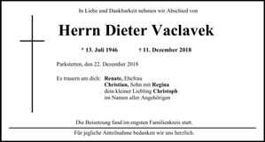Traueranzeige Dieter Vaclavek