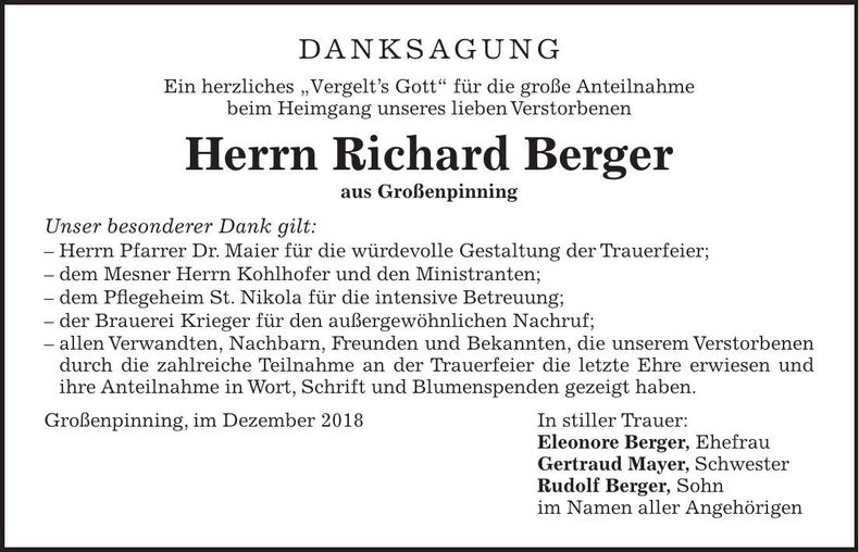 Traueranzeige Richard Berger