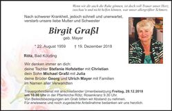 Traueranzeige Birgit Graßl