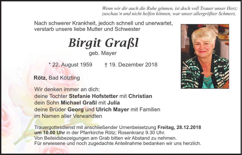 Traueranzeige Birgit Graßl