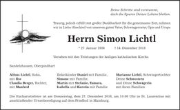 Traueranzeige Simon Lichtl