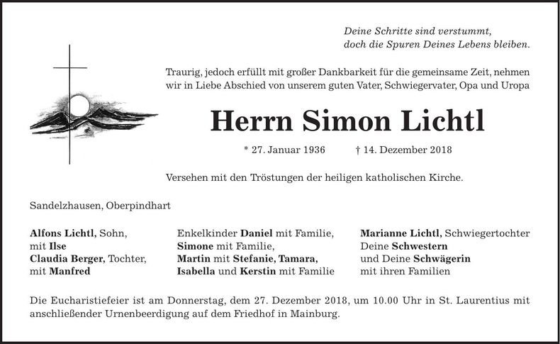 Traueranzeige Simon Lichtl