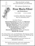 Traueranzeige Maria Vilser
