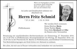 Traueranzeige Fritz Schmid