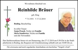 Traueranzeige Reinhilde Bräuer