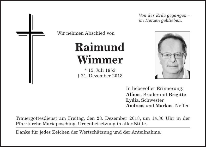 Traueranzeige Raimund Wimmer