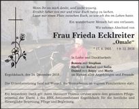 Traueranzeige Frieda Ecklreiter