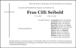 Traueranzeige Cilli Seibold