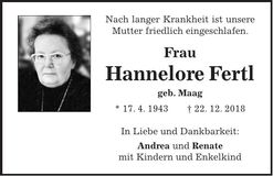 Traueranzeige Hannelore Fertl