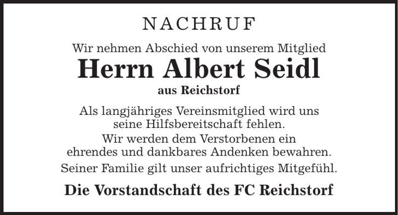 Traueranzeige Albert Seidl