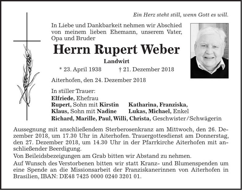Traueranzeige Rupert Weber