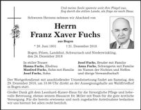 Traueranzeige Franz-Xaver Fuchs