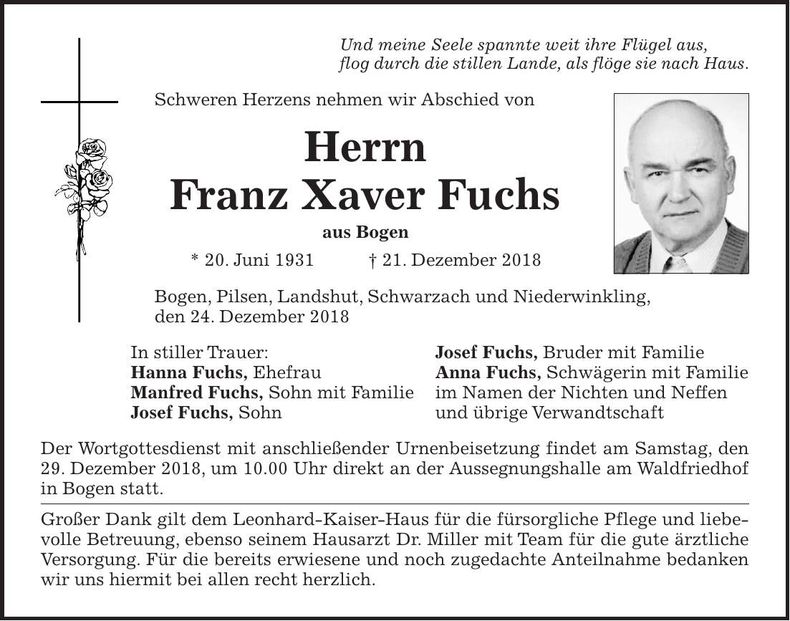 Traueranzeige Franz-Xaver Fuchs