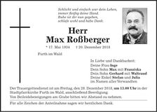 Traueranzeige Max Roßberger