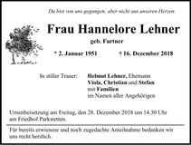 Traueranzeige Hannelore Lehner