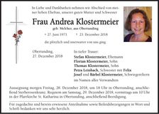 Traueranzeige Andrea Klostermeier