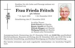 Traueranzeige Frieda Fritsch