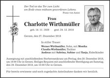Traueranzeige Charlotte Wirthmüller