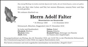 Traueranzeige Adolf Falter