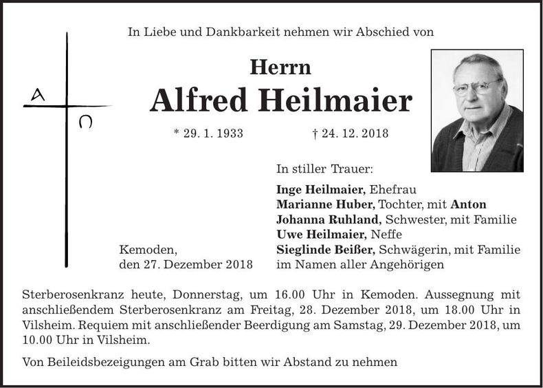 Traueranzeige Alfred Heilmaier