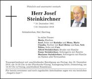 Traueranzeige Josef Steinkirchner