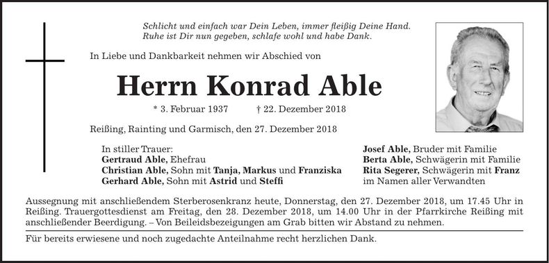 Traueranzeige Konrad Able