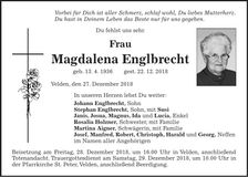 Traueranzeige Magdalena Englbrecht