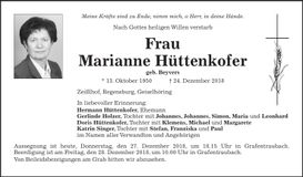 Traueranzeige Marianne Hüttenkofer