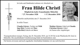 Traueranzeige Hilde Christl