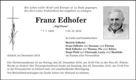 Traueranzeige Franz Edhofer