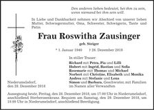 Traueranzeige Roswitha Zausinger
