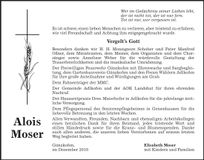 Traueranzeige Alois Moser