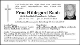 Traueranzeige Hildegard Raab